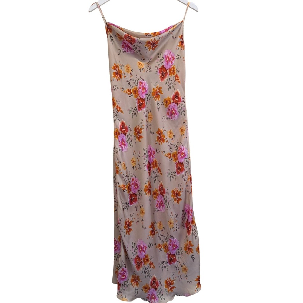 BEBE Slip Babydoll Midi Dress Floral Womens Small Satin Romantic 90s Flowy